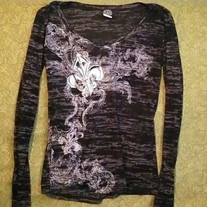 Burn Out Shirt with Fleur de Lis